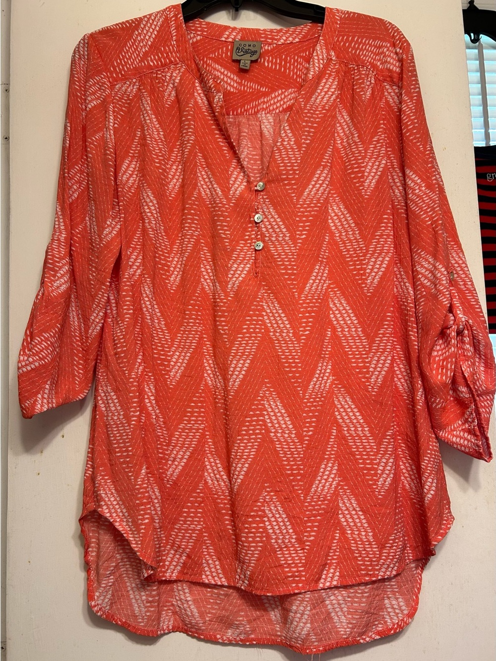 Como Vintage Coral Chevron Henley Tunic Top